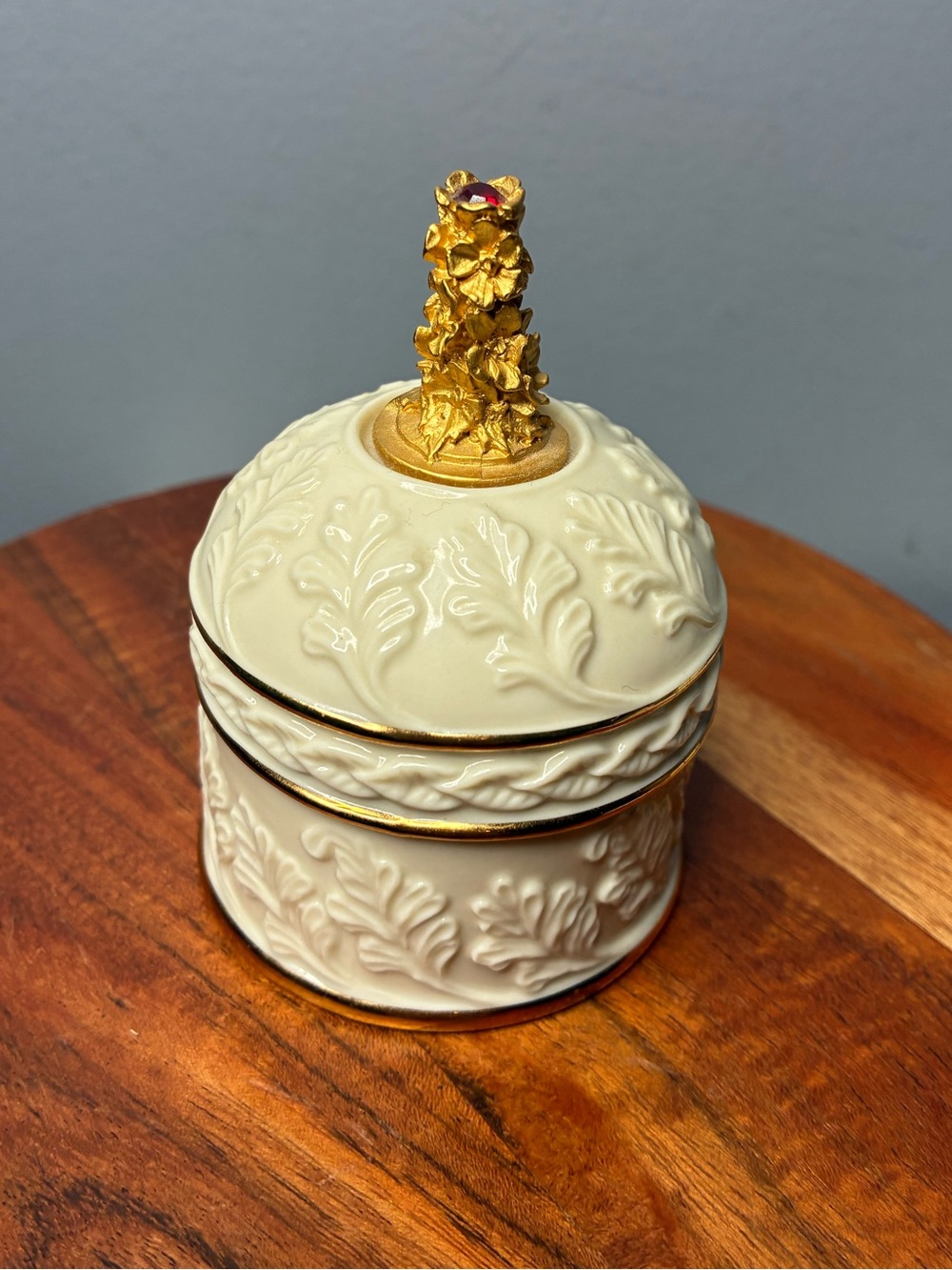 Lenox July Jewel China Treasures Trinket Box with Ruby Lid Finial